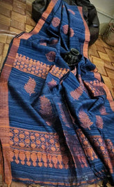 Charcoal Blue Matka Silk Handloom Saree Festive - S10391 - Saree - Aakritee - S10391